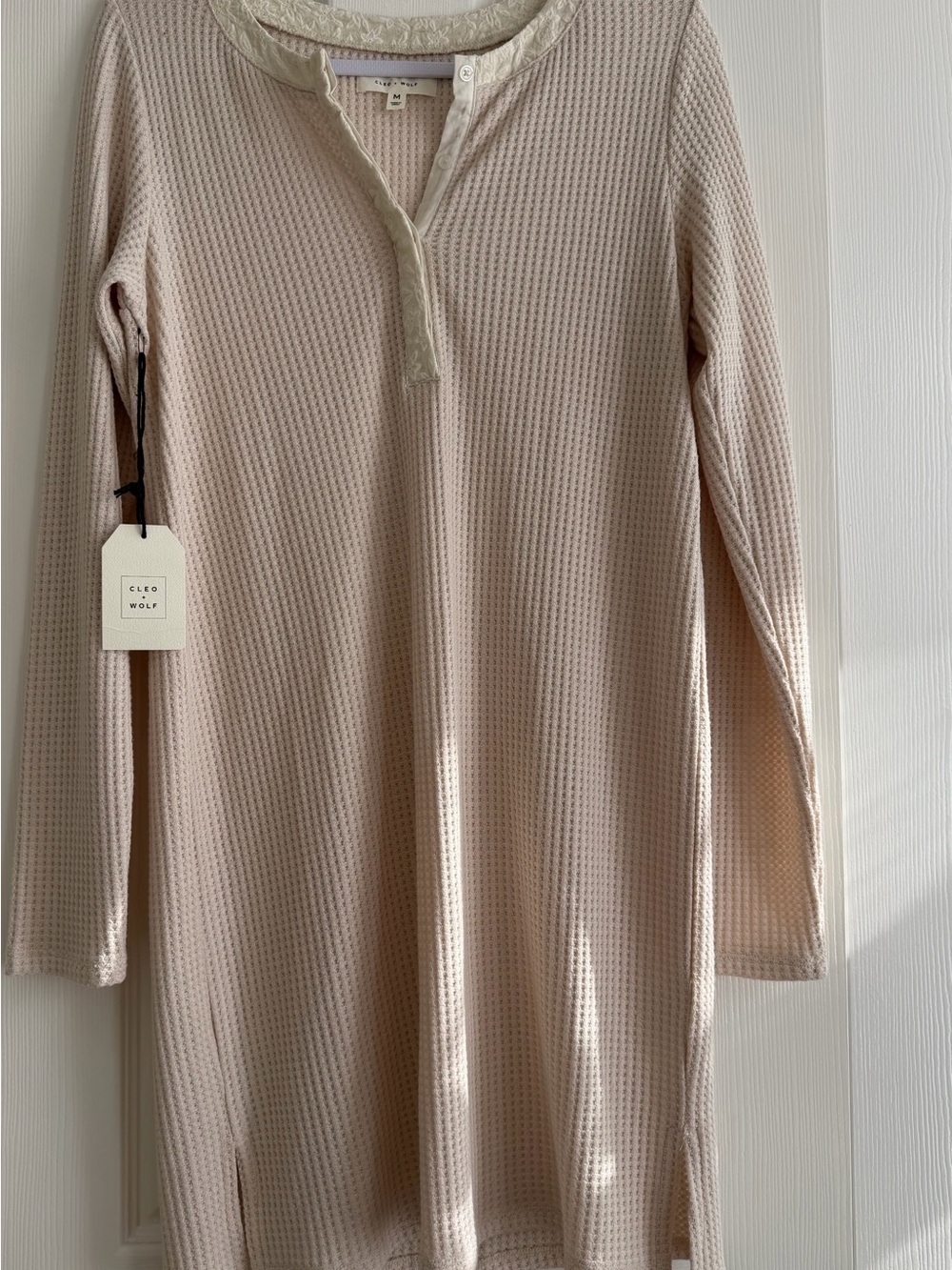 Cleo + Wolf Waffle Knit Long Sleeve Tunic Dress - Blush